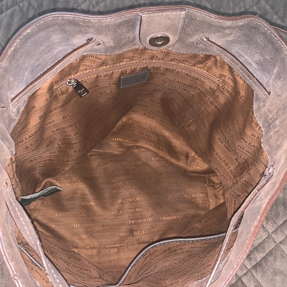 Lauren Ralph Lauren Brown Suede Drawstring Shoulder Bag - Picture 14 of 17